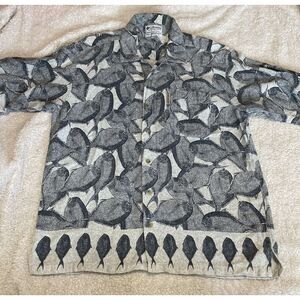 Columbia Silver Fish All‎ Over Print Mens Short Sleeve Button Up Shirt SZ Large